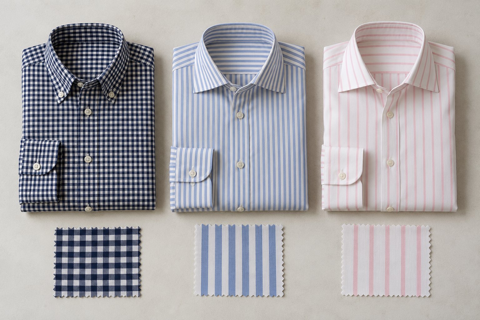 Folded shirts with fabric swatches