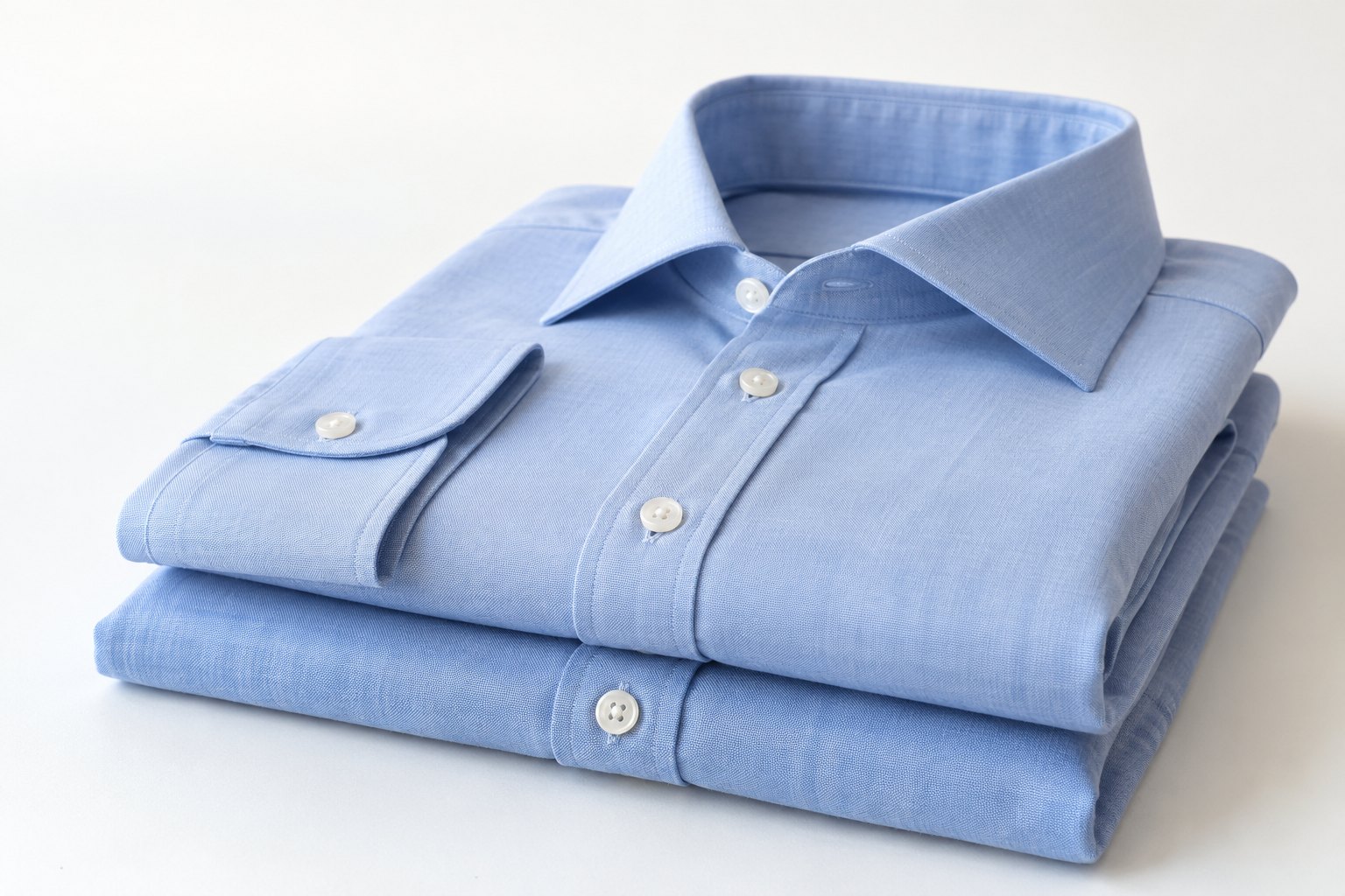 Two folded light-blue shirts