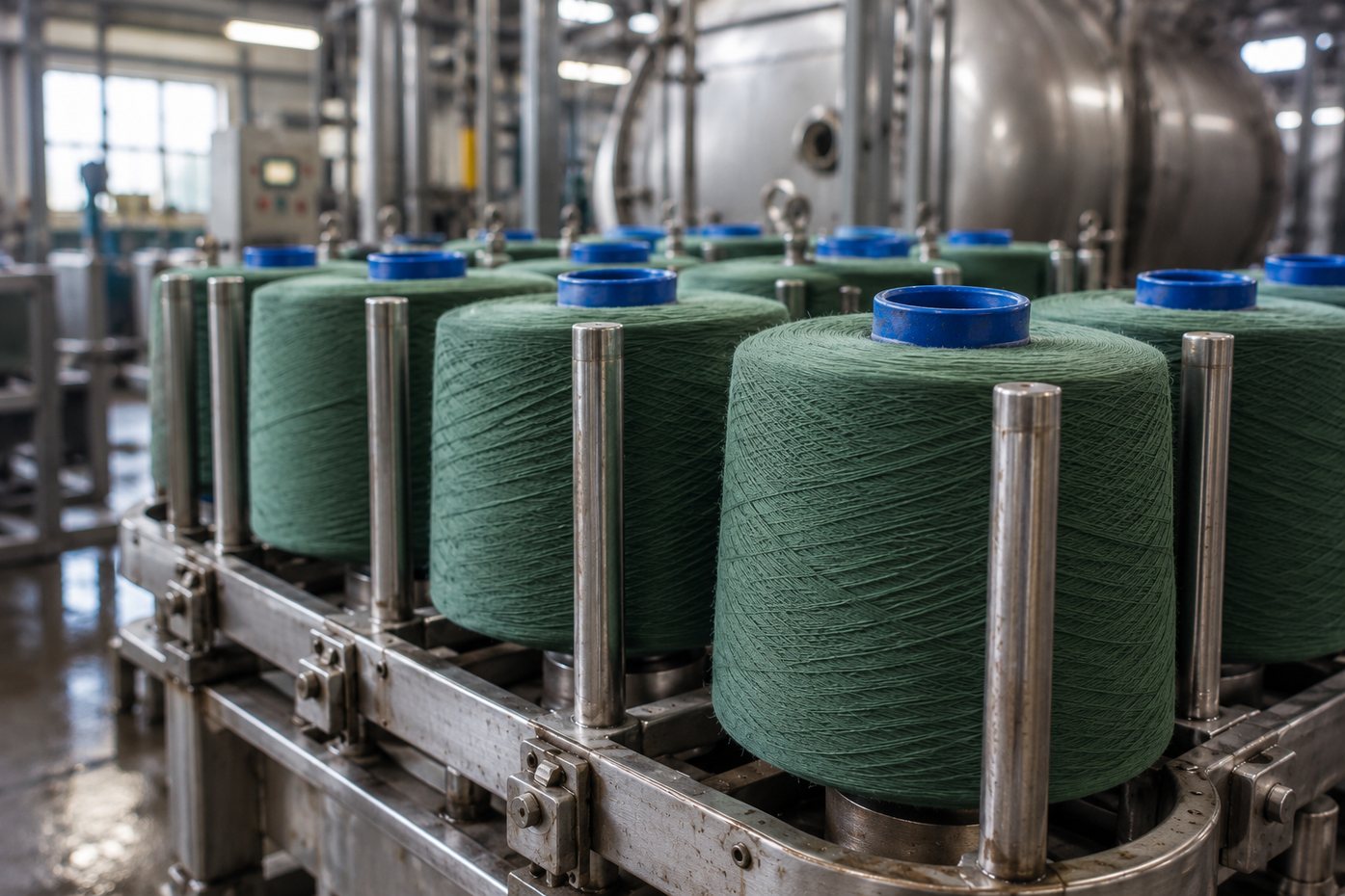 Dyed yarn packages, matched to the approved shade